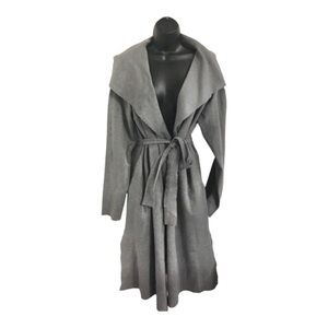 Haute Monde Gray shawl collar sweater knit belted long cardigan coatigan‎ size L